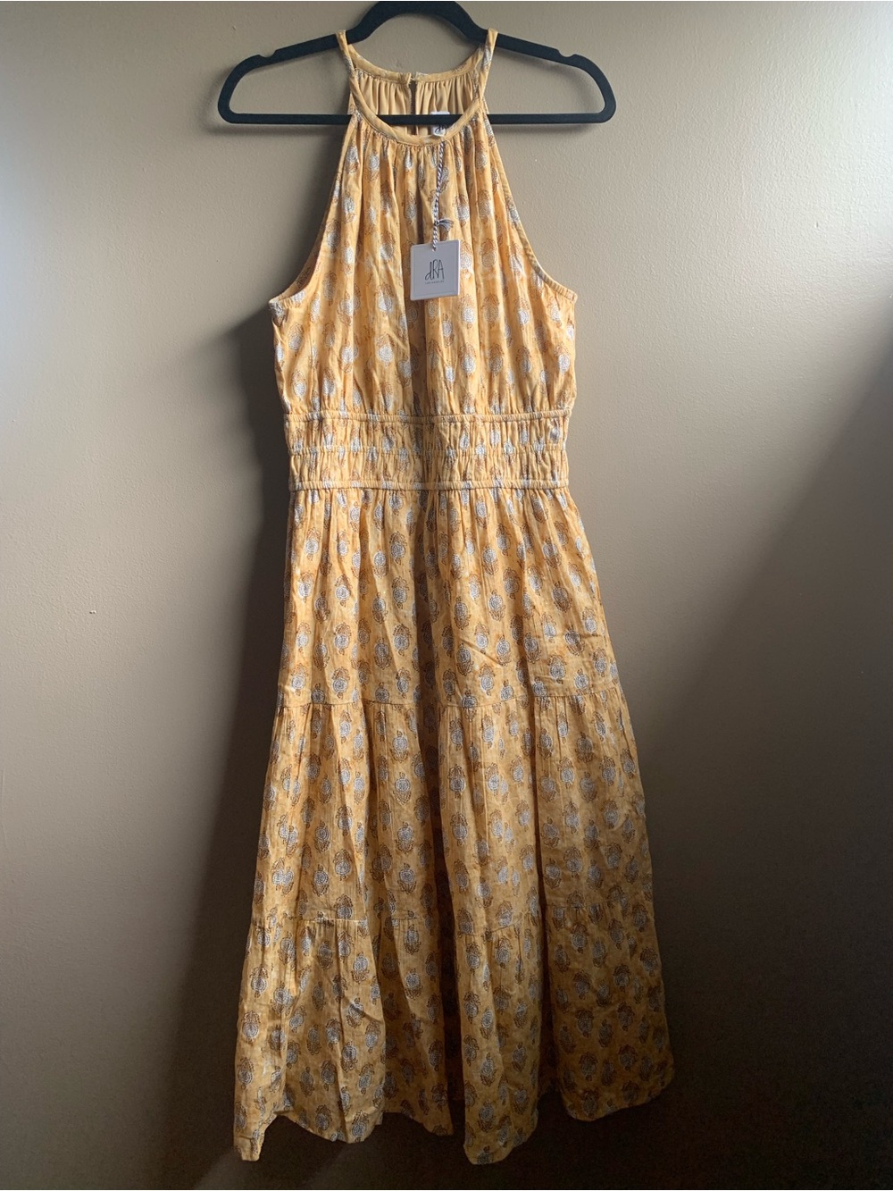 NEW Anthropologie dRA Los Angeles Yellow Metallic Halter Maxi Dress Size Small